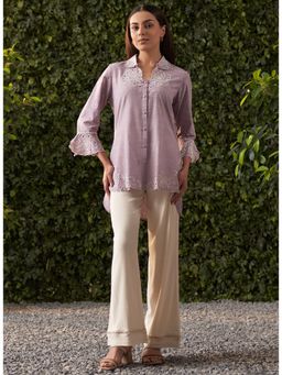 Lakshita - Purple Embroidered Chambray Shirt For Women