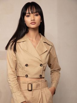 Twenty Dresses by Nykaa Fashion - Beige Solid Notched Lapel Jacket