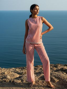 AOBA - Women Red-White Stripes Printed Co-Ord Set