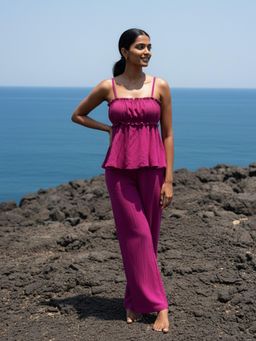 AOBA - Women Magenta Solid Co-Ord Set