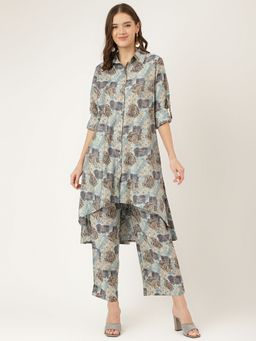 Divena - Blue Foil Printed Muslin Co-ord Set