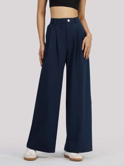 Blissclub - Women Navy Blue Korean Tailored Pant