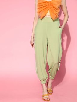 AAREIN - Green Tapered Solid Casual Trouser