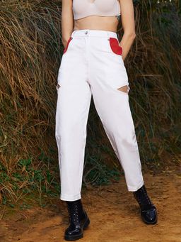 AAREIN - White Solid Casual Jeans