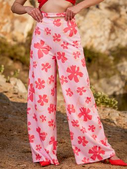 AAREIN - Pink Floral Flared Casual Pant