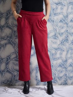 AAREIN - Maroon Solid Casual Pant