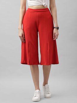 AAREIN - Red Flared Textured Casual Culottes