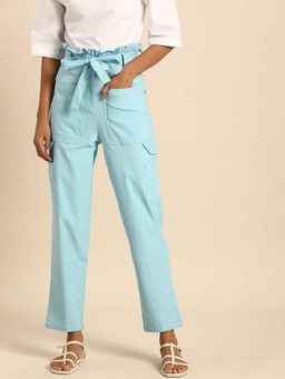 AAREIN - Blue Solid Denim Casual Pant