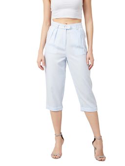 AAREIN - Blue Solid Casual Cigarette Capri