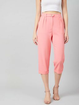 AAREIN - Peach Solid Casual Cigarette Capri