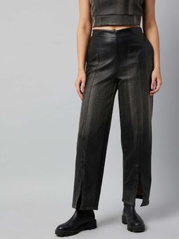 AAREIN - Black Textured Casual Regular Pant