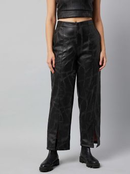 AAREIN - Black Textured Casual Regular Pant