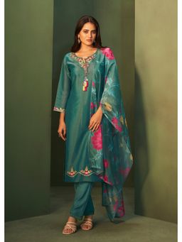 Autumnlane - Kajal Pine Shimmer Organza Kurta with Pant and Dupatta (Set of 3)