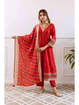 Autumnlane - Gauri Crimson Heavy Work Kurta with Pant and Dupatta (Set of 3)