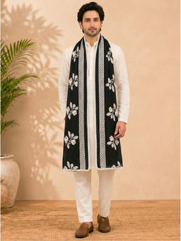 Zamour - Pure Cotton Embroidered Black Dupatta