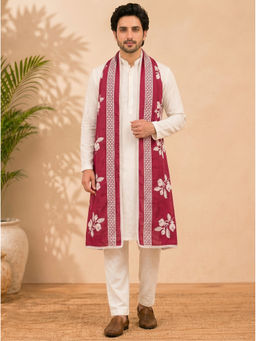 Zamour - Pure Cotton Embroidered Pink Dupatta