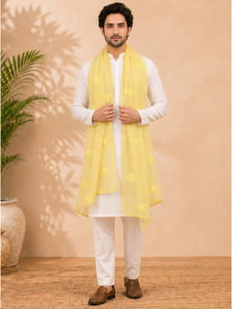 Zamour - Pure Cotton Embroidered Yellow Dupatta