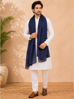 Zamour - Pure Cotton Embroidered Navy Blue Dupatta