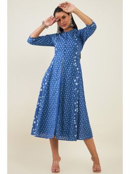 Soch - Women Blue Cotton Floral Dress