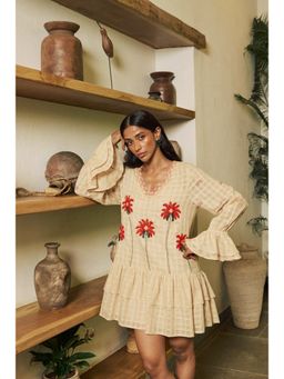 Essgee - Beige Cocou Embroidered Drop Waist Mini Dress