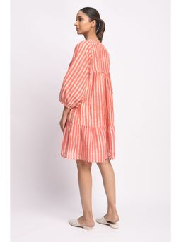 JAYATI GOENKA - Orange Striped Block Printed Dress with Shorts