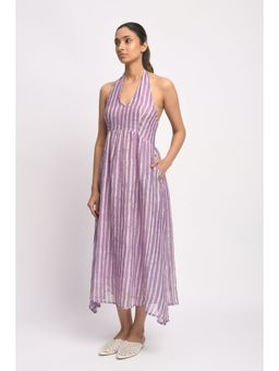 JAYATI GOENKA - Purple Striped Block Printed Dress