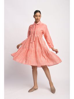 JAYATI GOENKA - Orange Striped Block Printed Dress with Shirt