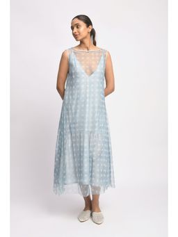 JAYATI GOENKA - Blue Printed Sheer Dress with Slip