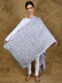 EXOTIC INDIA - Women Grey Reversible Jamawar Modal Stole