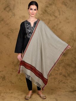 EXOTIC INDIA - Women Beige Kullu Wool Stole with Multicolor Kinnauri Border for Women