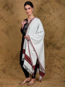 EXOTIC INDIA - Women Grey Kullu Wool Stole with Multicolor Kinnauri Border for Women