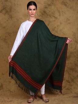 EXOTIC INDIA - Women Green Handloom Kullu Wool Stole with Woven Kinnauri Border
