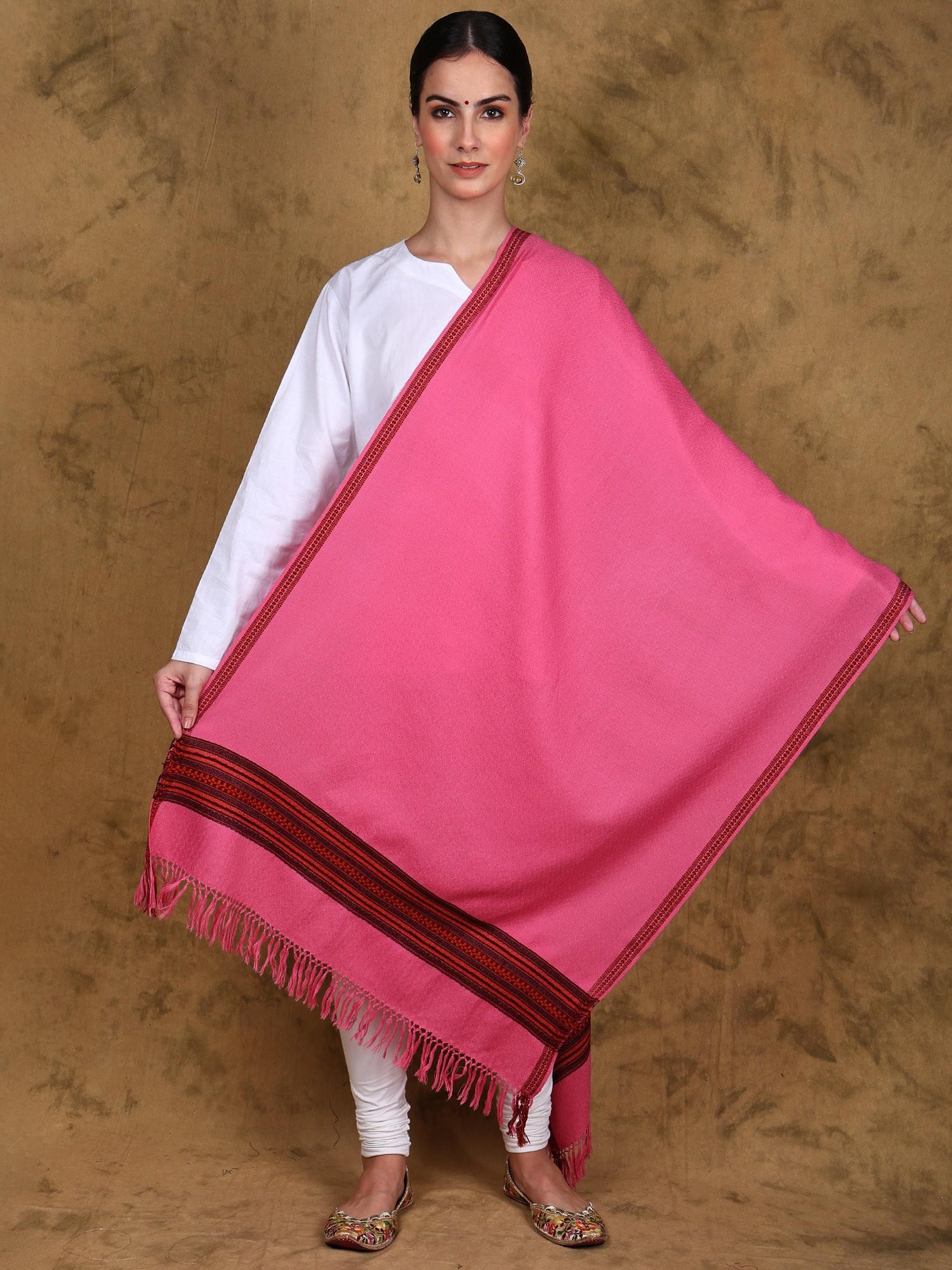 exotic india Women Pink Handloom Kullu Wool Stole with Woven Kinnauri Border-picture-14