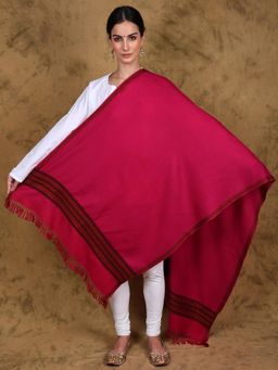 EXOTIC INDIA - Women Pink Handloom Kullu Wool Stole with Woven Kinnauri Border