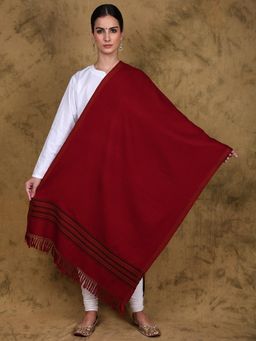 EXOTIC INDIA - Women Red Handloom Kullu Wool Stole with Woven Kinnauri Border