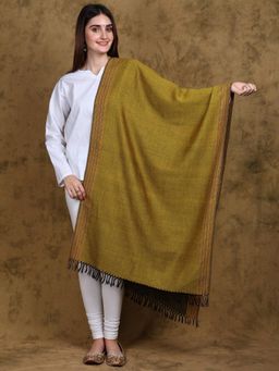 EXOTIC INDIA - Women Green Golden-Green Reversible Weave Pattern Handloom Wool Stole