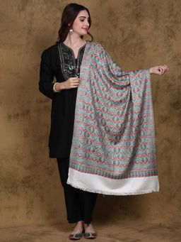 EXOTIC INDIA - Women Multi-Color Reversible Acrylic Stole with Woven Paisley and Flower Ogee Pattern