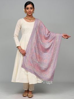 EXOTIC INDIA - Women Pink Reversible Acrylic Stole with Woven Paisley Design