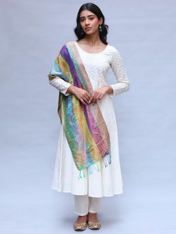 EXOTIC INDIA - Women Multi-Color Women Pure Silk Jamawar Scarf with Woven Paisleys Design