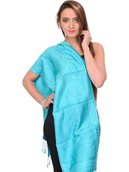 EXOTIC INDIA - Women Blue Women Pure Silk Jamawar Scarf with Woven Paisleys Design