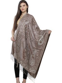 EXOTIC INDIA - Women Brown Reversible Pure Silk Jamawar Stole with All-Over Flower-Leaf Weave