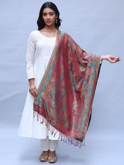 EXOTIC INDIA - Women Reversible Pure Silk Jamawar Stole with All-Over Flower-Leaf Weave