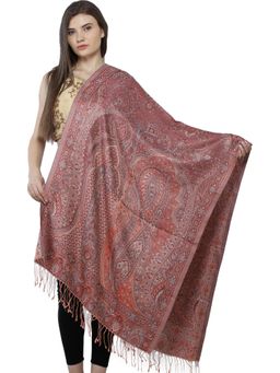 EXOTIC INDIA - Women Brown Reversible Pure Silk Jamawar Stole with All-Over Flower-Leaf Weave