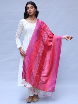 EXOTIC INDIA - Women Reversible Pure Silk Jamawar Stole with All-Over Flower-Leaf Weave