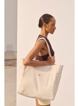 H&M - Women Beige Large Printed Canvas Tote Bag