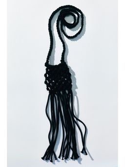 H&M - Women Black Fringed Net Crossbody Bag