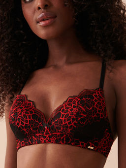 La Vie En Rose - Lightly Lined Wireless 2-Tone Lace Bra - Red