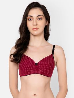 Clovia - Polyamide Printed Padded Full Cup Wire Free T-shirt Bra - Dark Red