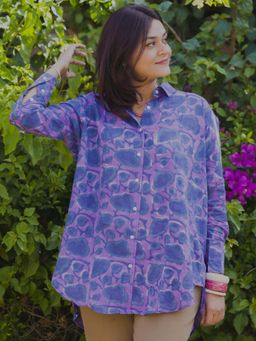 Sassy Sajja - Purple Iris Hand Block Printed Oversize Shirt