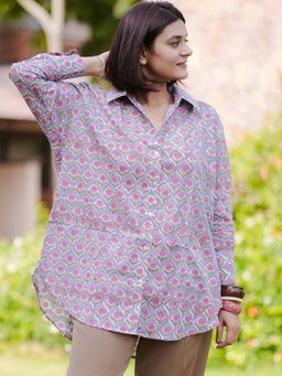 Sassy Sajja - Lavender Erica Hand Block Printed Oversize Shirt